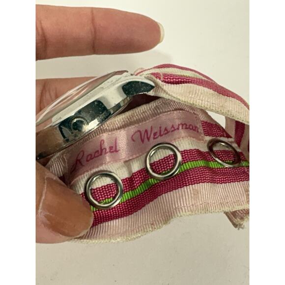 Rachel Weissman Quartz Watch With Faux Sub Dials Pink Nylon Band Needs Battery - Picture 4 of 9